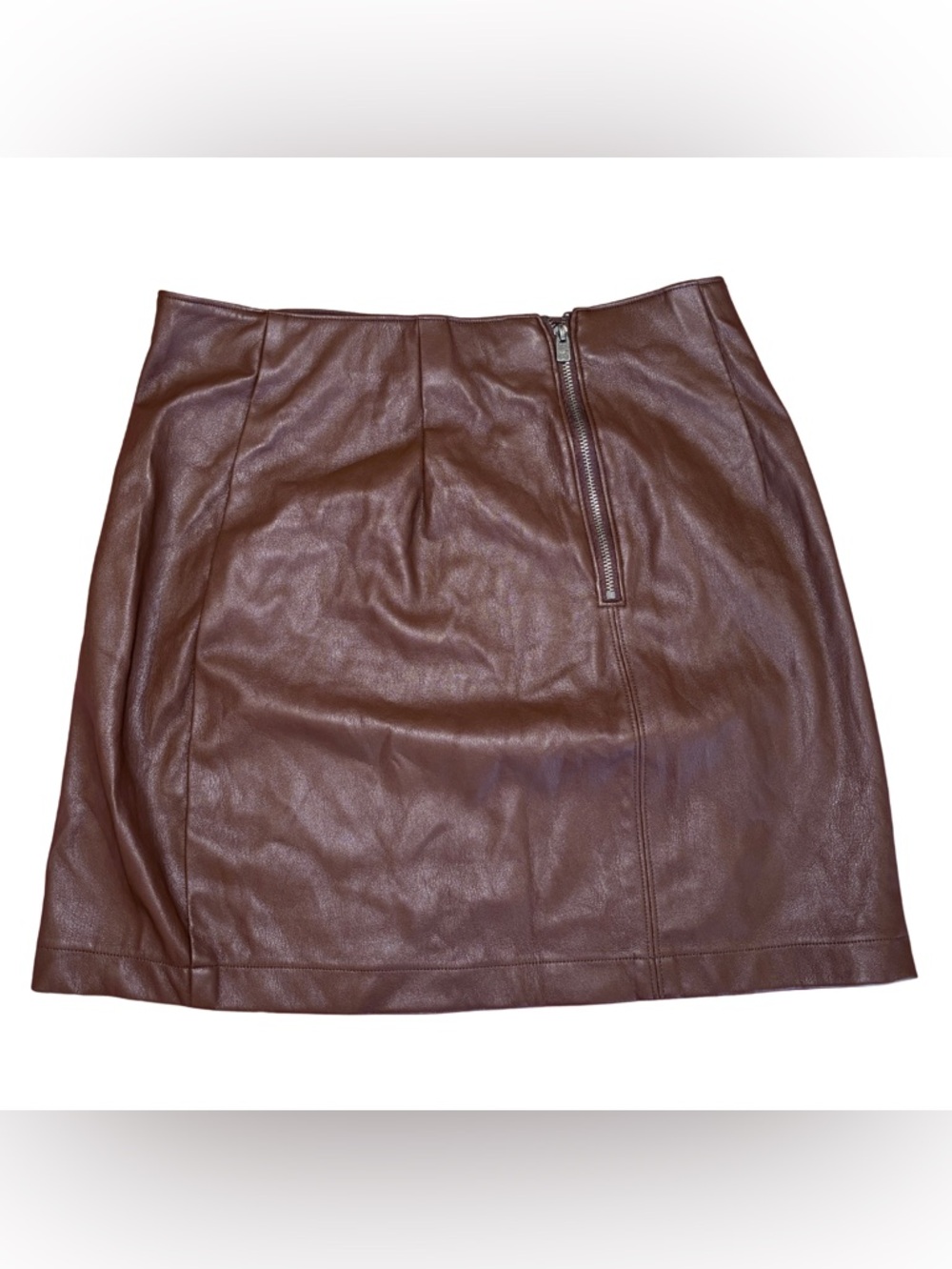 Hollister Brown Faux Leather Mini Skirt with Side Zip